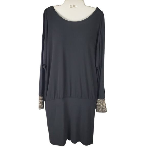 Moda International Women Black Jersey Knit Beaded Cut Out Dress Size Small NEW - Picture 1 of 8